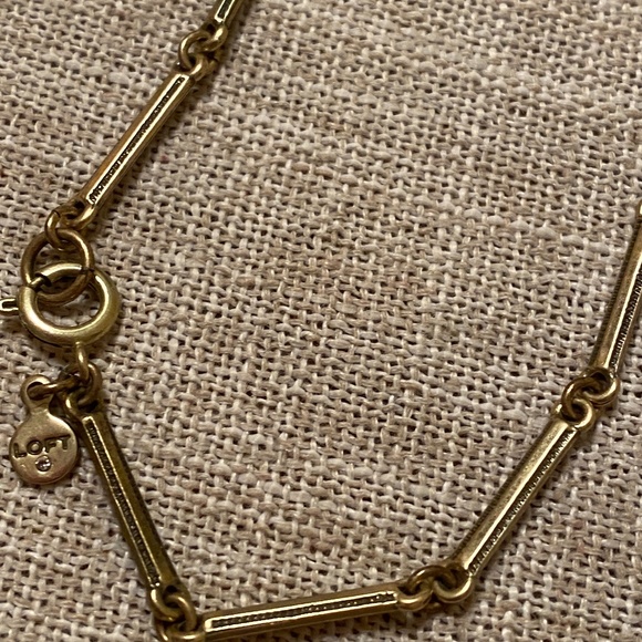 Ann Taylor LOFT long gold tone Rhinestone Necklace Cabochon Bar 30" - Picture 4 of 5